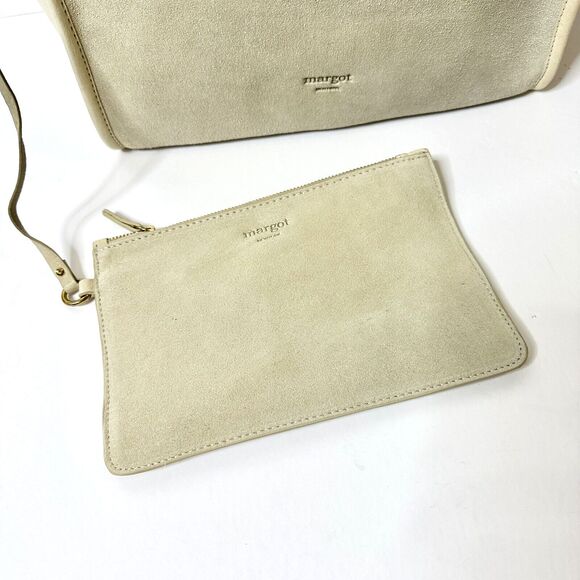 MARGOT NEW YORK Jamee Double Handle Tote w Pouch Ivory Suede Soft NWT - Picture 5 of 5